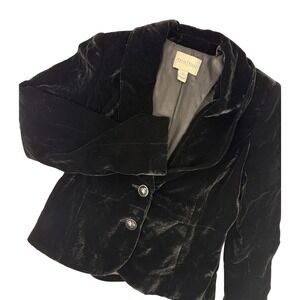 White House Black Market Silk Blend Velvet Blazer Black Peplum Jacket Size 6